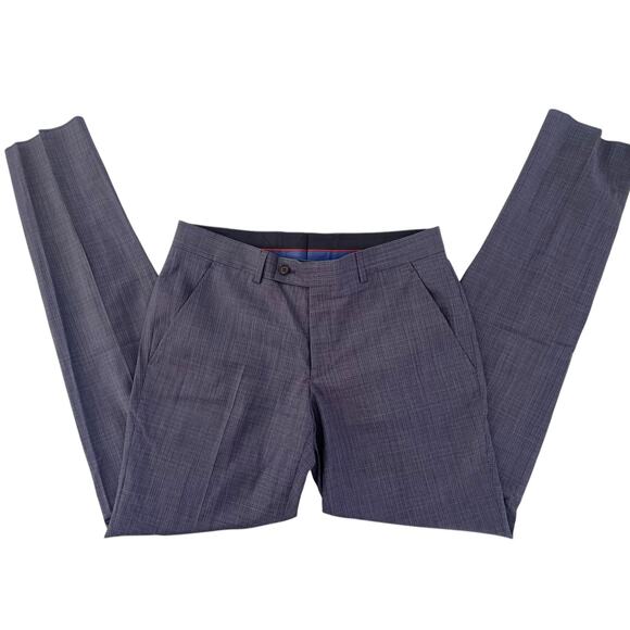 Ted Baker Karl Slim Fit 100% Wool Dress Pants, Micro Plaid Blue | 33 Short Unhem - Picture 4 of 14